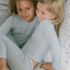Girls Powder Blue Stripe Pima Pajamas Set