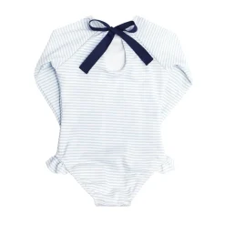 Girls Rashguard One-Piece in Powder Blue Stripe