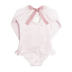 Girls Rashguard One-Piece in Light Pink Stripe