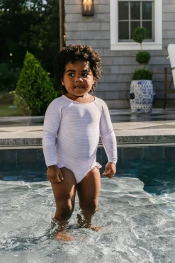 Girls Rashguard One-Piece in Light Pink Stripe