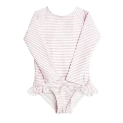 Girls Rashguard One-Piece in Light Pink Stripe