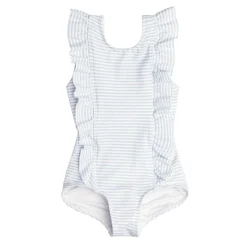 Girls Ruffle Collar One-Piece in Powder Blue Stripe
