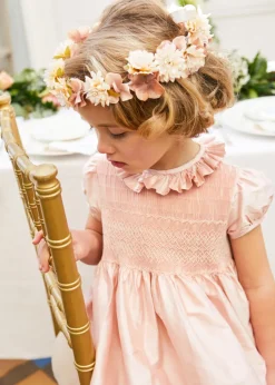Girls Silk Hand Smocked Celebration Dress in Pink
