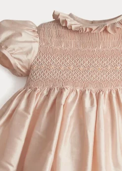 Girls Silk Hand Smocked Celebration Dress in Pink