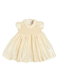 Girls Silk Hand Smocked Celebration Dress in Champagne
