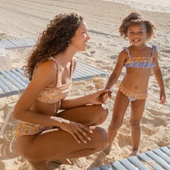Girls Sky Blue Gingham Bandeau Tie Strap Bikini