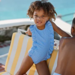 Girls Sky Blue Gingham Ruffle One Piece