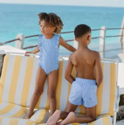 Girls Sky Blue Gingham Ruffle One Piece