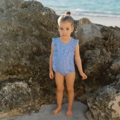 Girls Sky Blue Gingham Ruffle One Piece