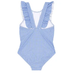 Girls Sky Blue Gingham Ruffle One Piece