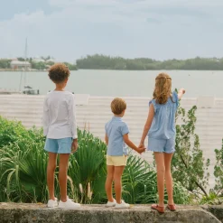 Girls Sky Blue Gingham Smocked Top And Short Set