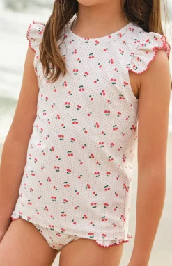 Girl’s Summer Cherries Ruffle Cap Sleeve Rashguard Set