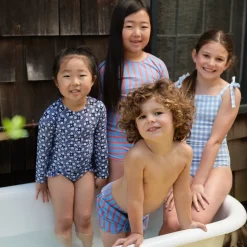 Girls Surfside Blue Crinkle Gingham One Piece