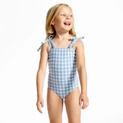Girls Surfside Blue Crinkle Gingham One Piece