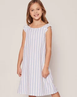 Girl’s Twill Amelie Nightgown in Periwinkle Stripe