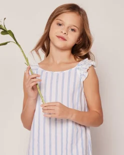 Girl’s Twill Amelie Nightgown in Periwinkle Stripe