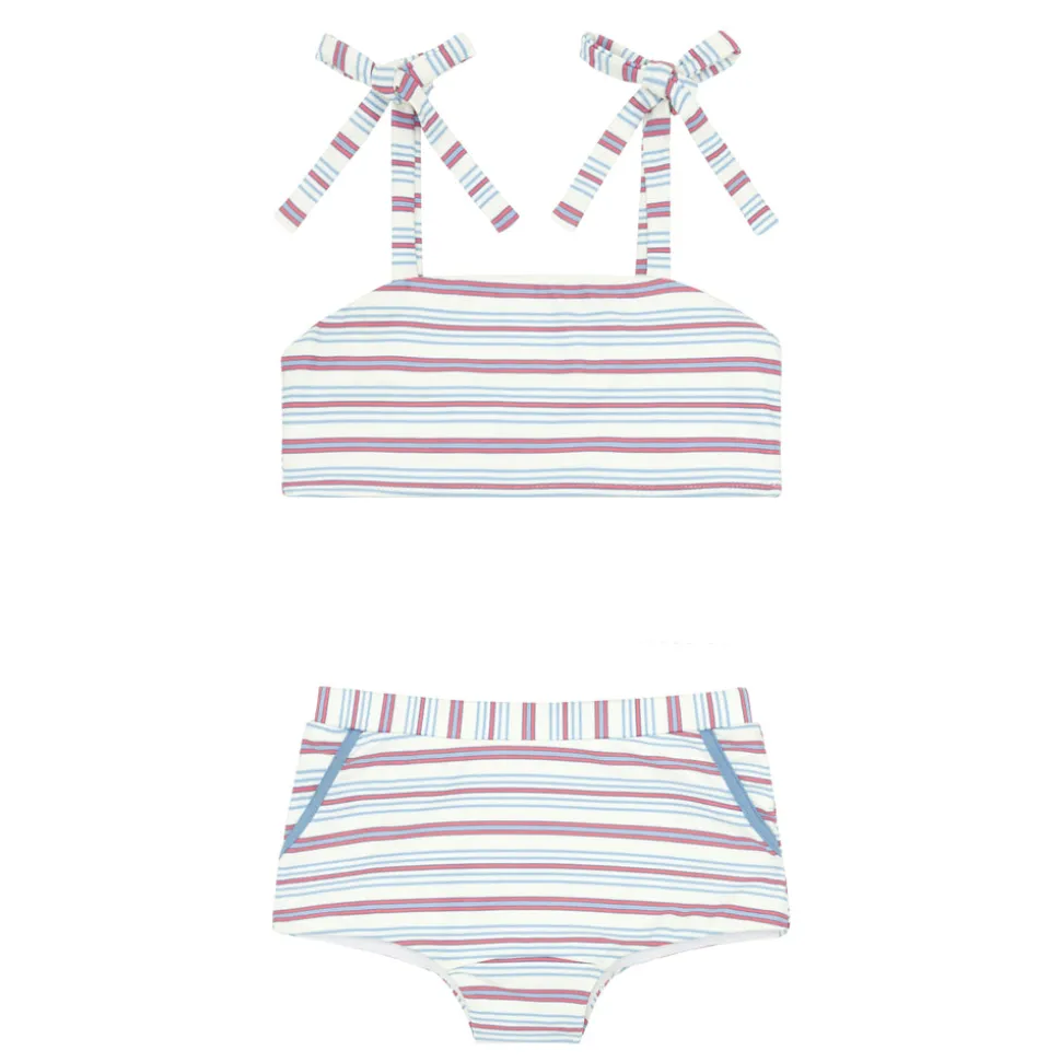 Girls Vintage Stripe Bandeau Top And Swim Shorts Bikini