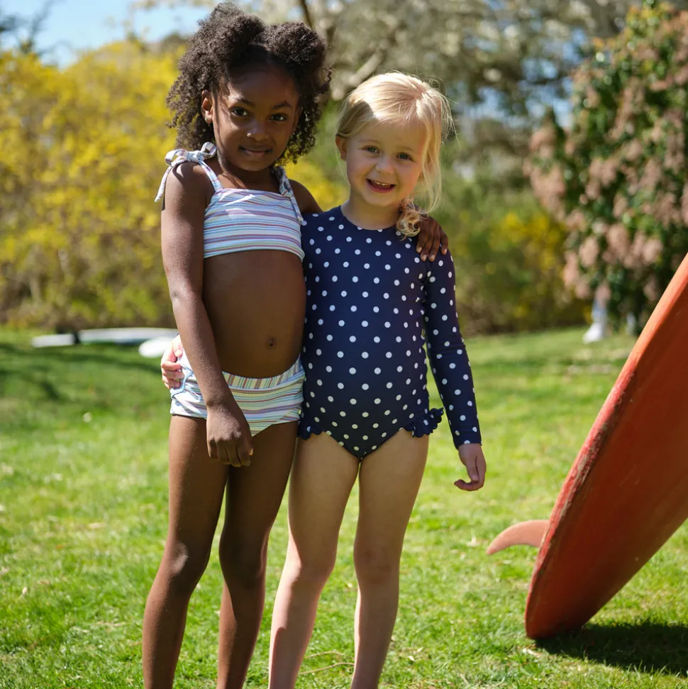 Girls Vintage Stripe Bandeau Top And Swim Shorts Bikini