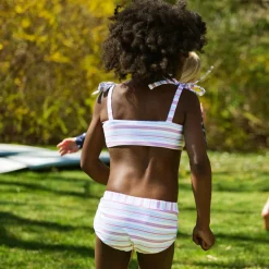 Girls Vintage Stripe Bandeau Top And Swim Shorts Bikini