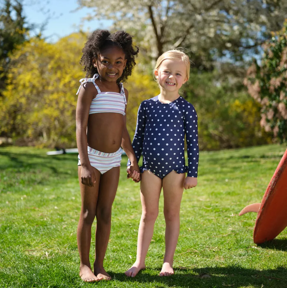 Girls Vintage Stripe Bandeau Top And Swim Shorts Bikini