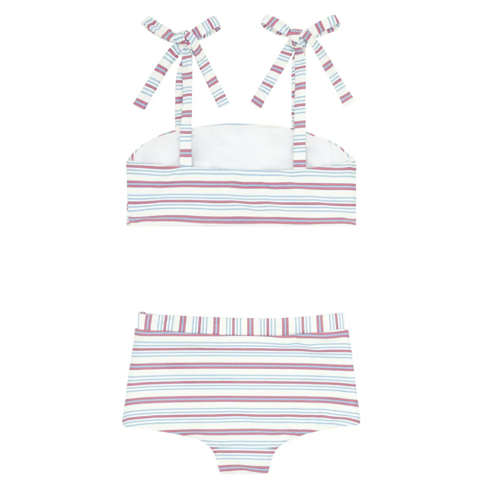Girls Vintage Stripe Bandeau Top And Swim Shorts Bikini