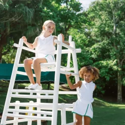 Girls White French Terry Tennis Tank Top And Skort Set With Bermuda Green Trim
