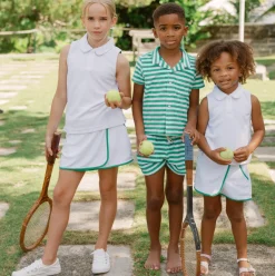 Girls White French Terry Tennis Tank Top And Skort Set With Bermuda Green Trim