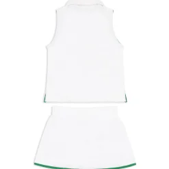 Girls White French Terry Tennis Tank Top And Skort Set With Bermuda Green Trim