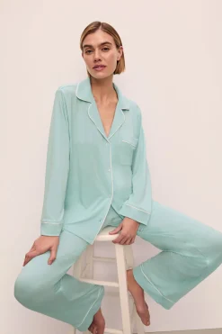 Gisele Long PJ Set in Canal Blue/Ivory
