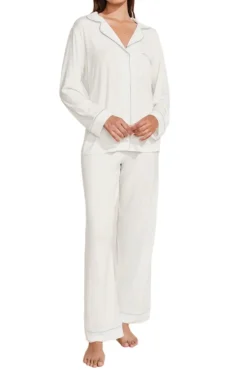 Gisele Long Pj Set in White/Ice Blue