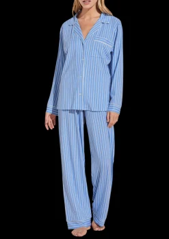 Gisele Printed TENCEL™ Modal Long PJ Set in Nordic Stripes Vista Blue/Ivory