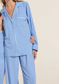 Gisele Printed TENCEL™ Modal Long PJ Set in Nordic Stripes Vista Blue/Ivory