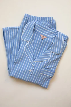 Gisele Printed TENCEL™ Modal Long PJ Set in Nordic Stripes Vista Blue/Ivory
