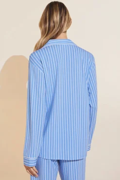 Gisele Printed TENCEL™ Modal Long PJ Set in Nordic Stripes Vista Blue/Ivory