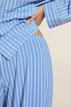 Gisele Printed TENCEL™ Modal Long PJ Set in Nordic Stripes Vista Blue/Ivory