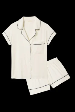 Gisele Relaxed Short PJ Set in Pure Ivory/Navy