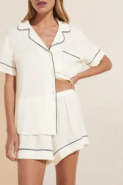 Gisele Relaxed Short PJ Set in Pure Ivory/Navy
