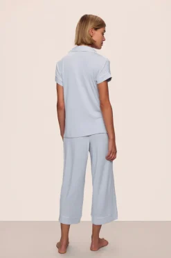 Gisele Short Sleeve Crop PJ Set in Ice Blue/Ivory