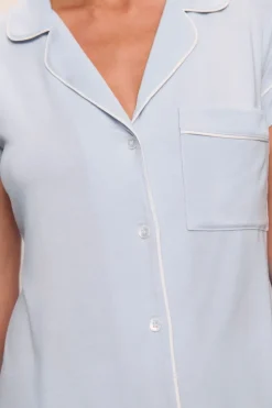 Gisele Short Sleeve Crop PJ Set in Ice Blue/Ivory