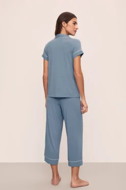 Gisele Short Sleeve Crop PJ Set in Faded Denim/Ivory