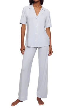 Gisele Short Sleeve Pant PJ Set in Ice Blue/Ivory