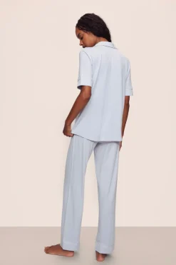 Gisele Short Sleeve Pant PJ Set in Ice Blue/Ivory