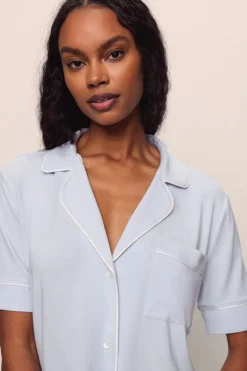 Gisele Short Sleeve Pant PJ Set in Ice Blue/Ivory