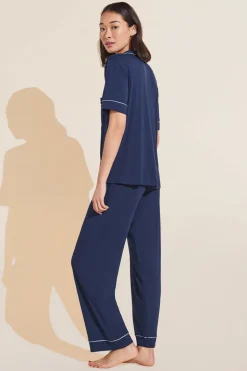 Gisele Short Sleeve Pant PJ Set in Navy/Ivory