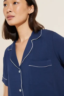 Gisele Short Sleeve Pant PJ Set in Navy/Ivory