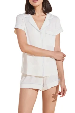 Gisele Shortie Pj Set in White/Ice Blue