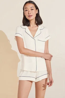 Gisele TENCEL™ Modal Shortie Short PJ Set in Pure Ivory/Navy