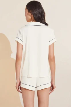Gisele TENCEL™ Modal Shortie Short PJ Set in Pure Ivory/Navy