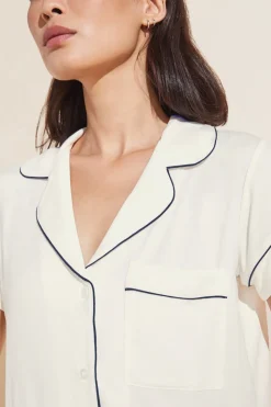 Gisele TENCEL™ Modal Shortie Short PJ Set in Pure Ivory/Navy