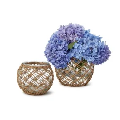 Glass Candle Holder with Hand-Woven Paper Wrap Lattice, Set of 2